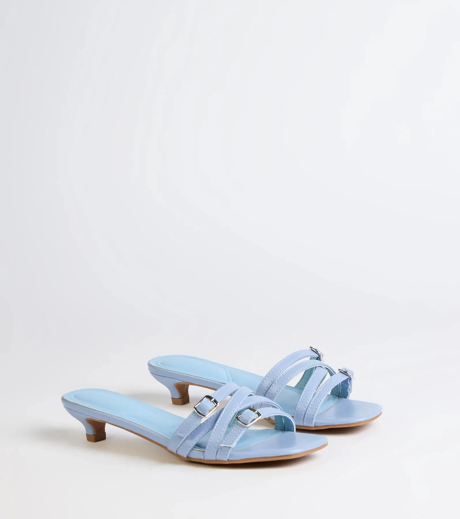 Trendy Steps Buckle Strap Kitten Heel Mules