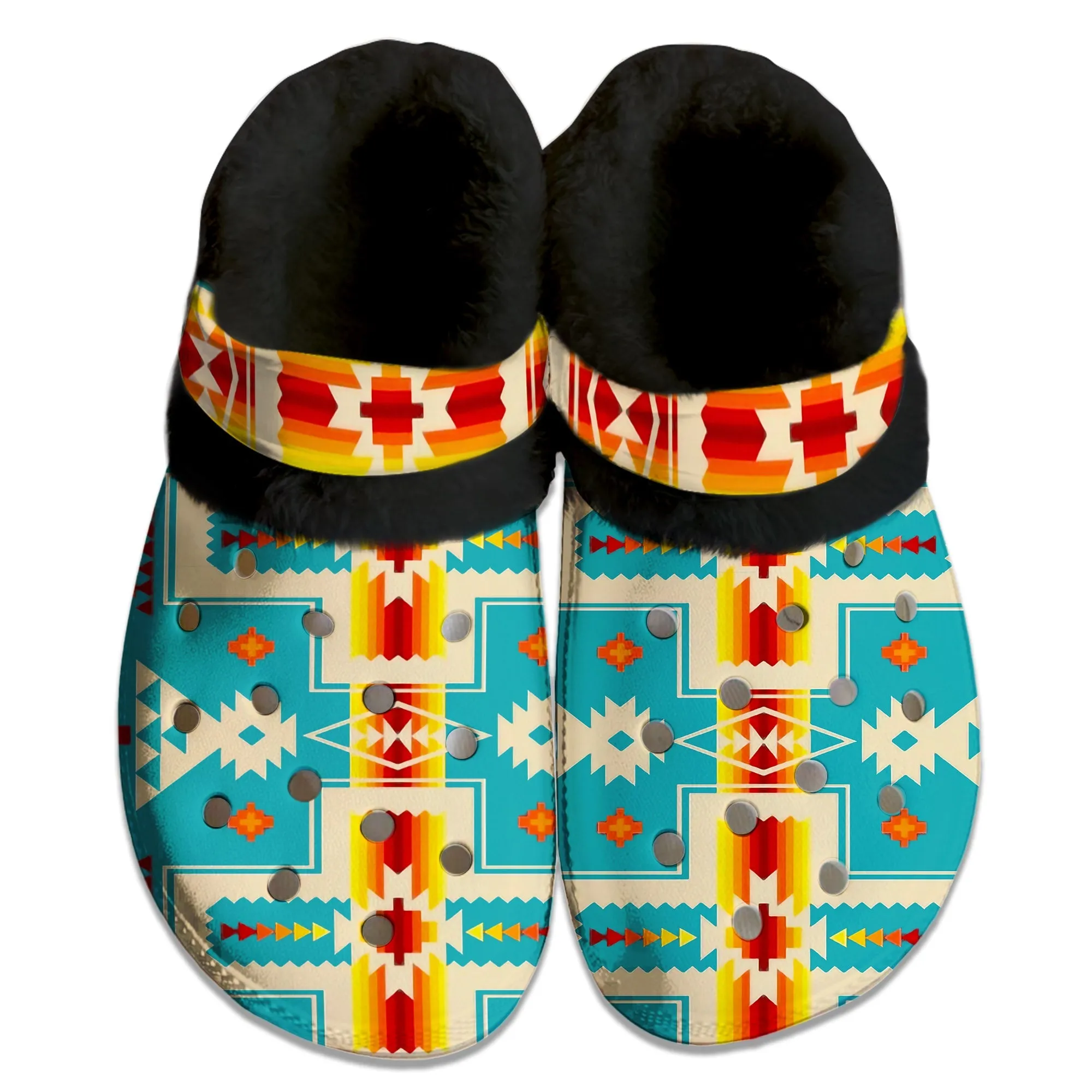 Unisex Pattern Fleece Clog Shoes For Women and Men Native American Style