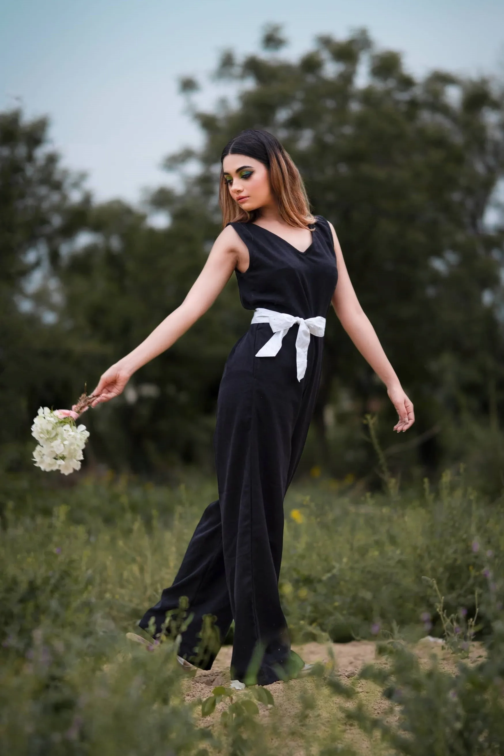 V Neck Bold Black Jumpsuit