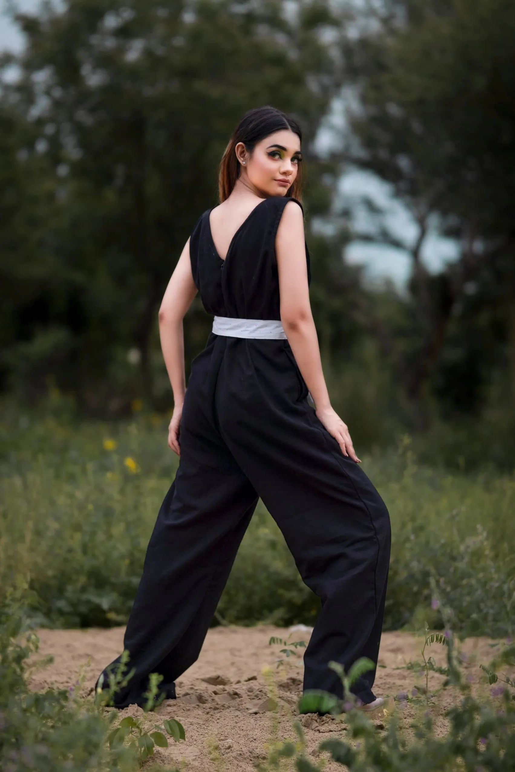 V Neck Bold Black Jumpsuit