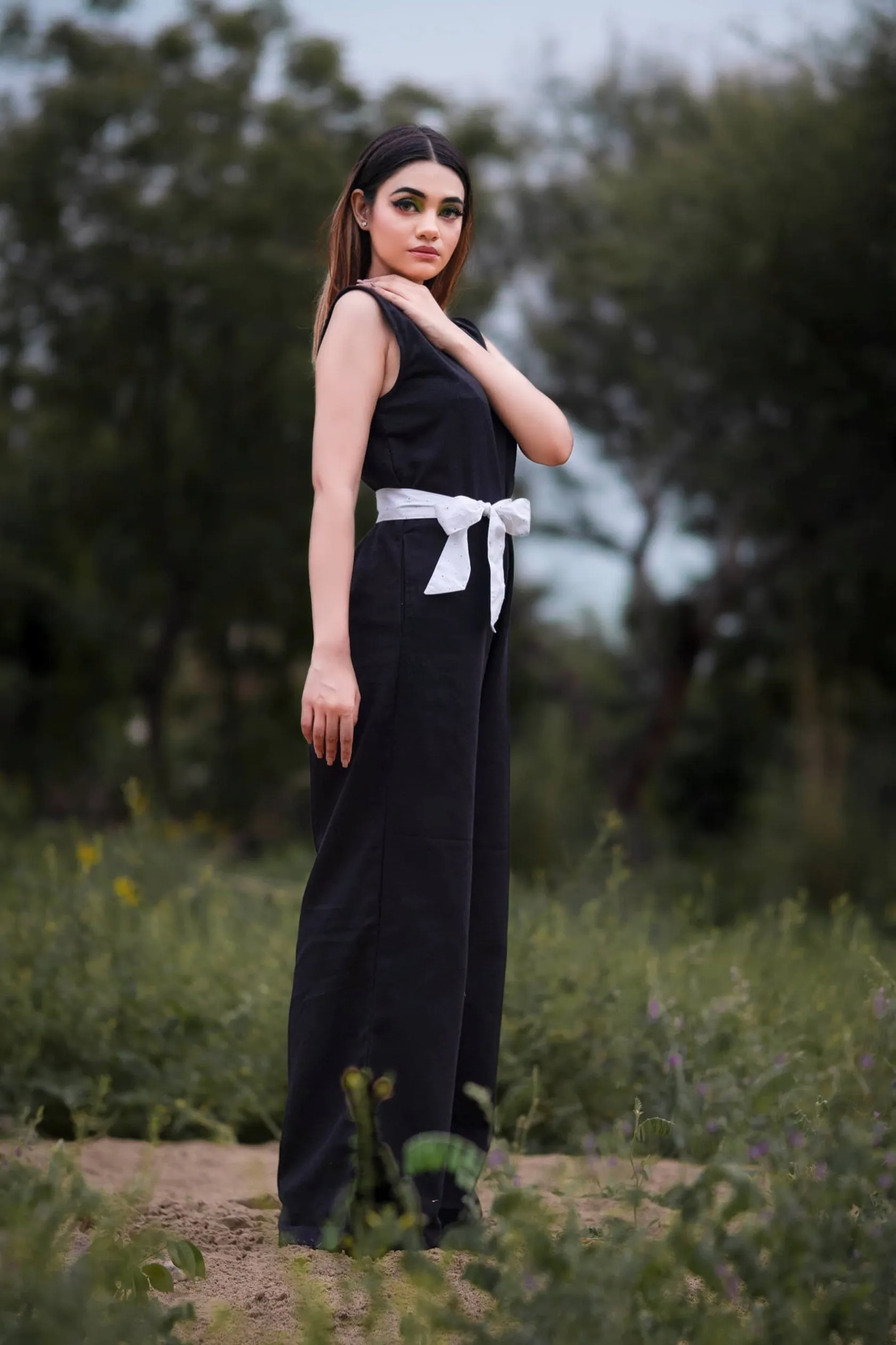 V Neck Bold Black Jumpsuit