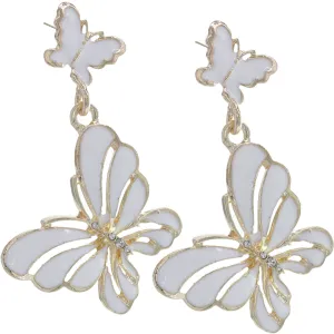 White Butterfly Rhinestone Dangle Earrings