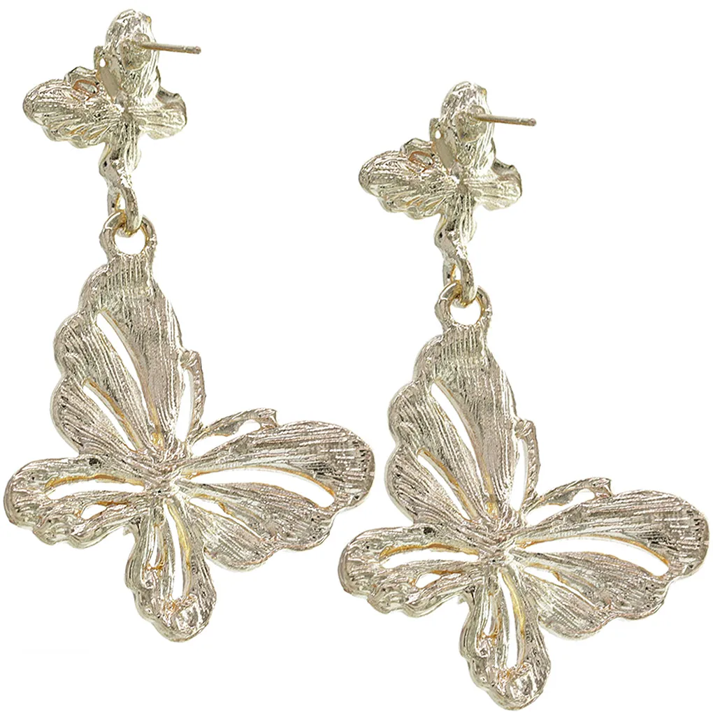 White Butterfly Rhinestone Dangle Earrings