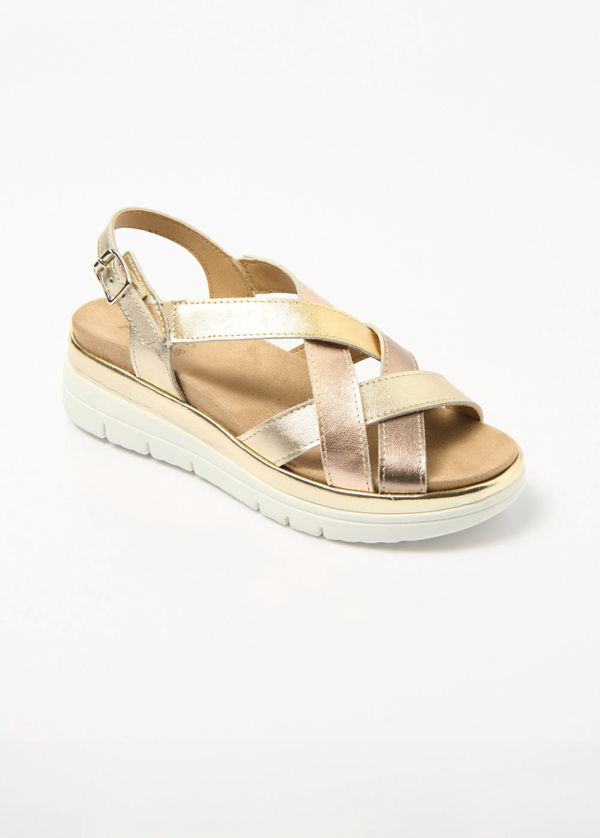 Wide width multi-strap wedge sandals