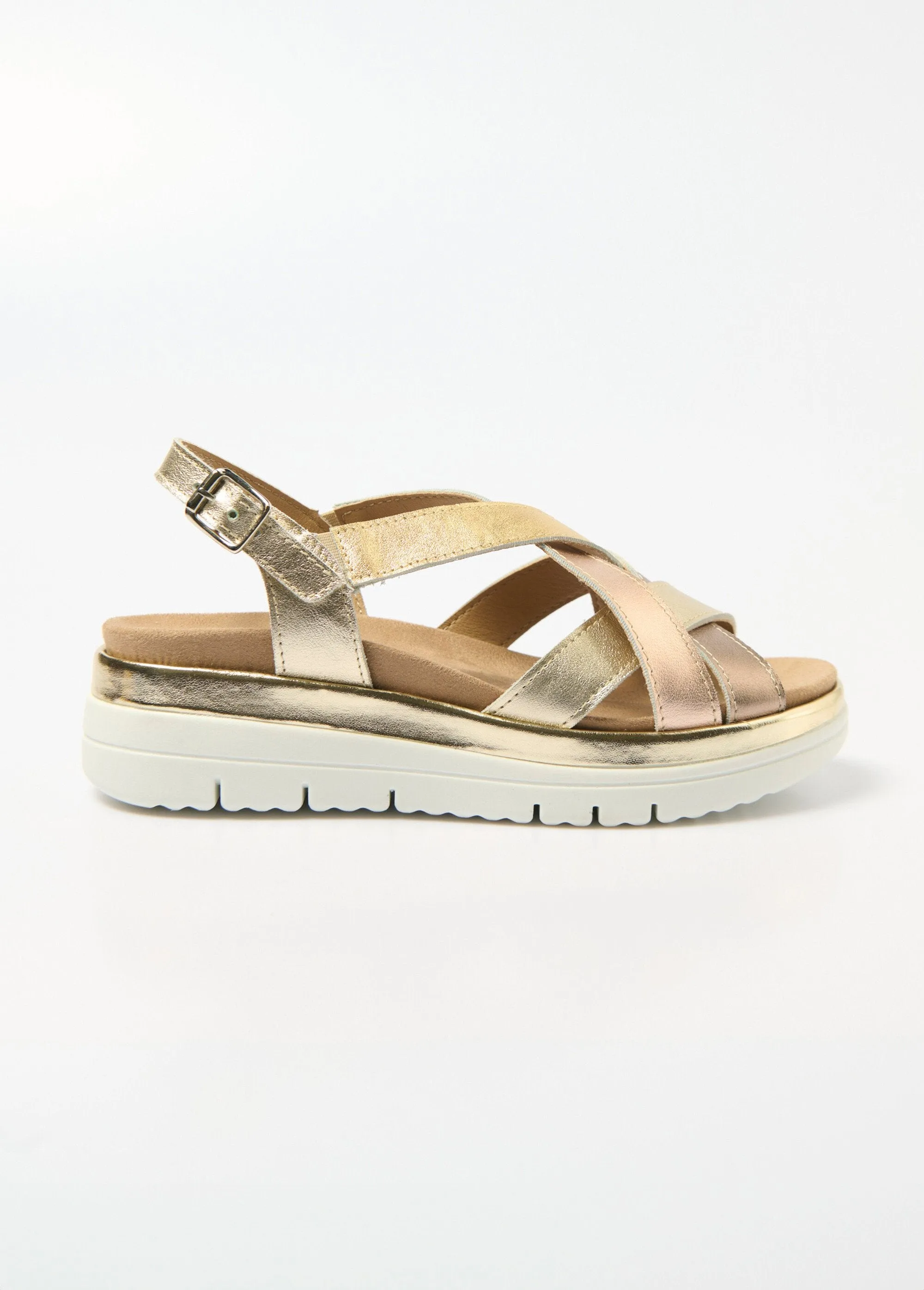 Wide width multi-strap wedge sandals