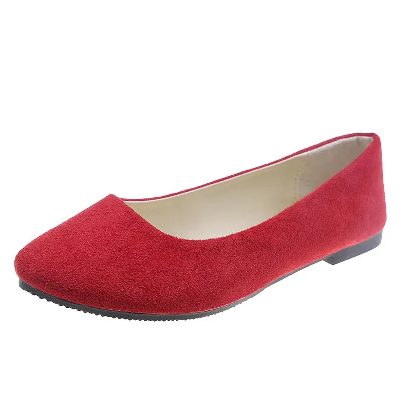 Women Flats Slip on Flat Shoe Candy Color Pointed Toe Female Loafers Plus Size Shoes Woman Spring Faux Suede Ladies Ballet Flats
