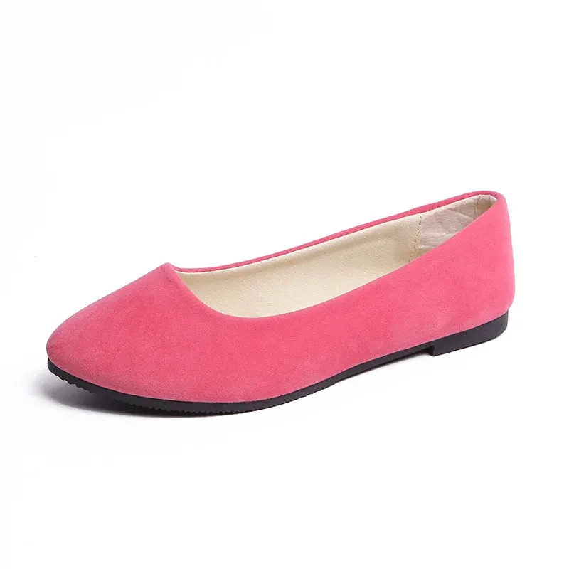 Women Flats Slip on Flat Shoe Candy Color Pointed Toe Female Loafers Plus Size Shoes Woman Spring Faux Suede Ladies Ballet Flats