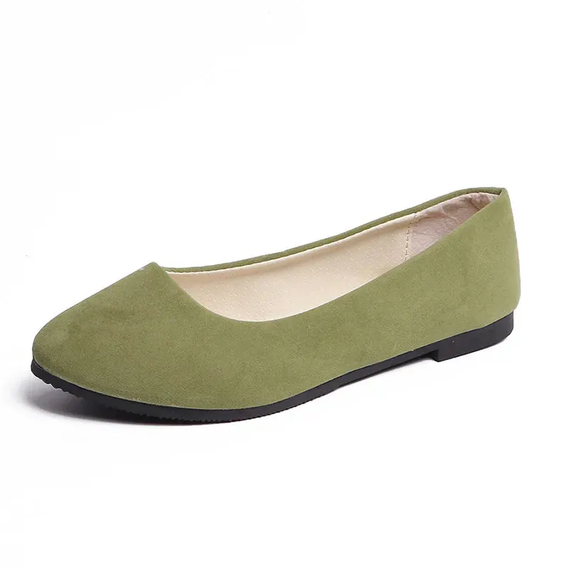 Women Flats Slip on Flat Shoe Candy Color Pointed Toe Female Loafers Plus Size Shoes Woman Spring Faux Suede Ladies Ballet Flats