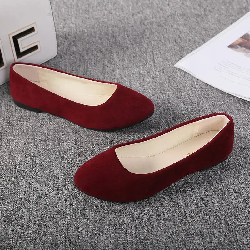 Women Flats Slip on Flat Shoe Candy Color Pointed Toe Female Loafers Plus Size Shoes Woman Spring Faux Suede Ladies Ballet Flats