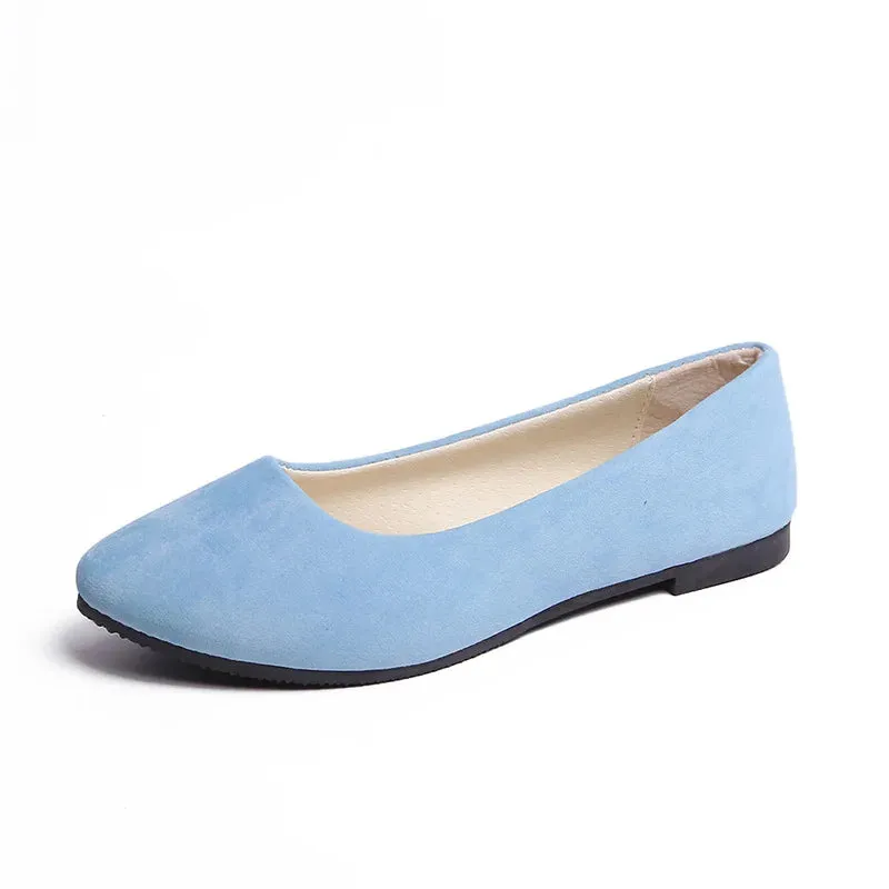 Women Flats Slip on Flat Shoe Candy Color Pointed Toe Female Loafers Plus Size Shoes Woman Spring Faux Suede Ladies Ballet Flats