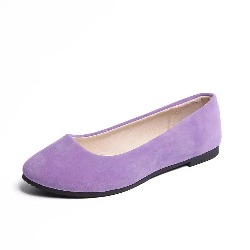 Women Flats Slip on Flat Shoe Candy Color Pointed Toe Female Loafers Plus Size Shoes Woman Spring Faux Suede Ladies Ballet Flats