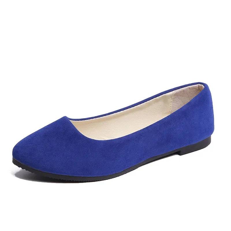 Women Flats Slip on Flat Shoe Candy Color Pointed Toe Female Loafers Plus Size Shoes Woman Spring Faux Suede Ladies Ballet Flats