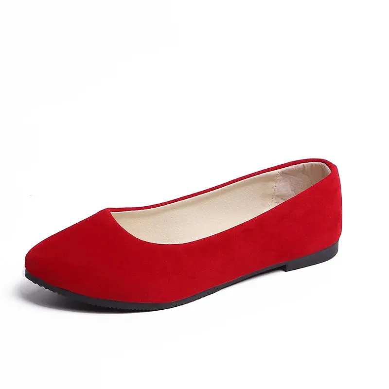 Women Flats Slip on Flat Shoe Candy Color Pointed Toe Female Loafers Plus Size Shoes Woman Spring Faux Suede Ladies Ballet Flats