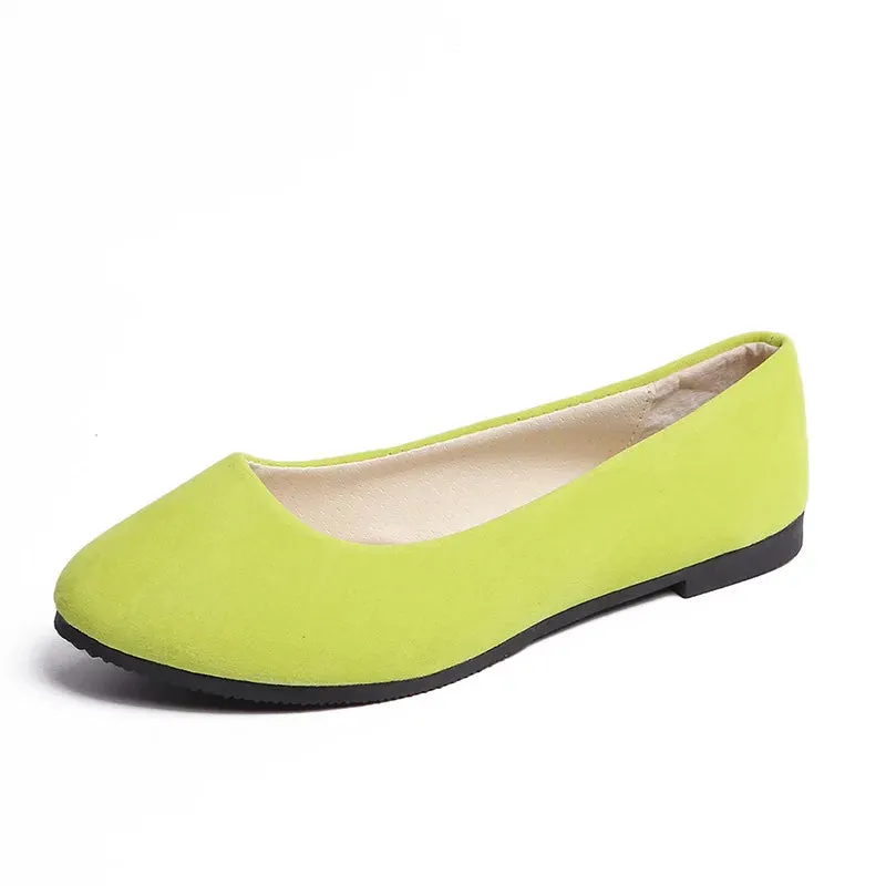 Women Flats Slip on Flat Shoe Candy Color Pointed Toe Female Loafers Plus Size Shoes Woman Spring Faux Suede Ladies Ballet Flats