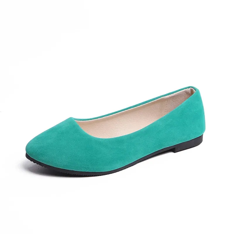 Women Flats Slip on Flat Shoe Candy Color Pointed Toe Female Loafers Plus Size Shoes Woman Spring Faux Suede Ladies Ballet Flats