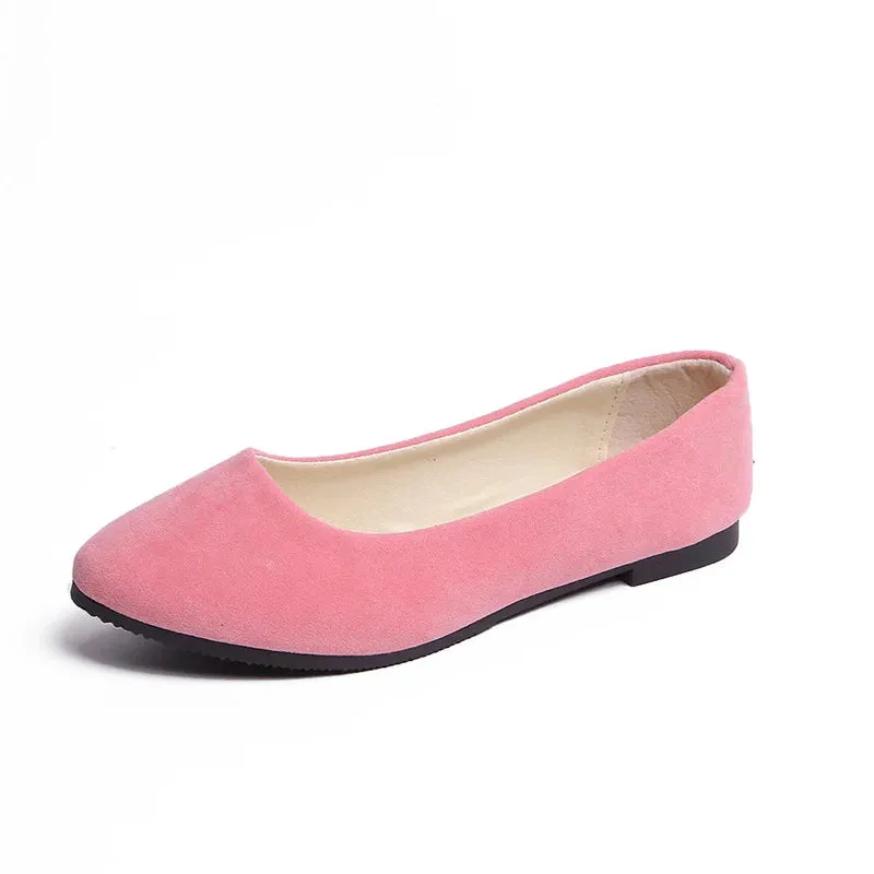 Women Flats Slip on Flat Shoe Candy Color Pointed Toe Female Loafers Plus Size Shoes Woman Spring Faux Suede Ladies Ballet Flats