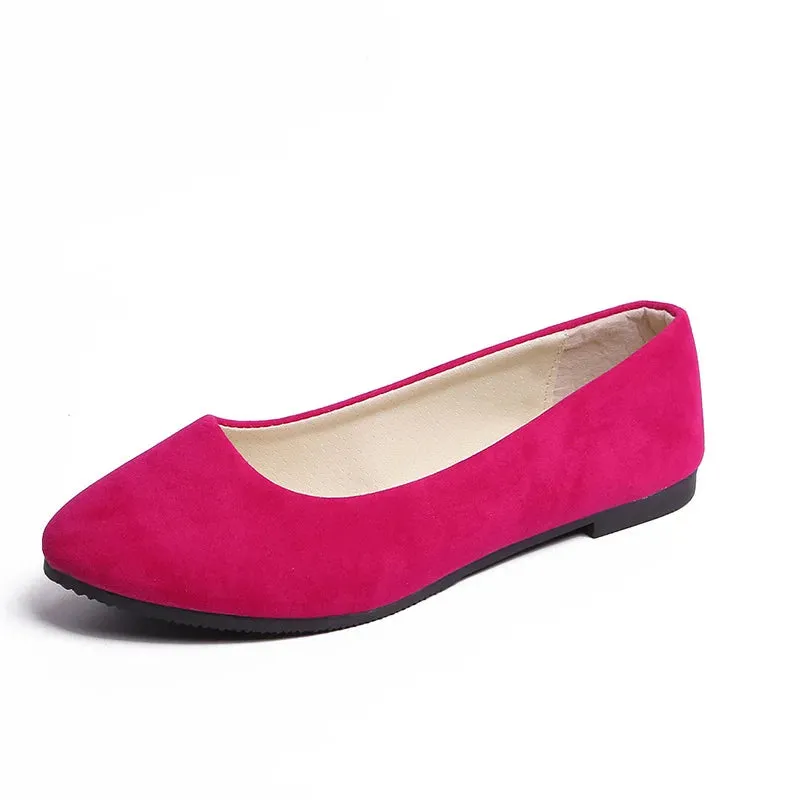 Women Flats Slip on Flat Shoe Candy Color Pointed Toe Female Loafers Plus Size Shoes Woman Spring Faux Suede Ladies Ballet Flats
