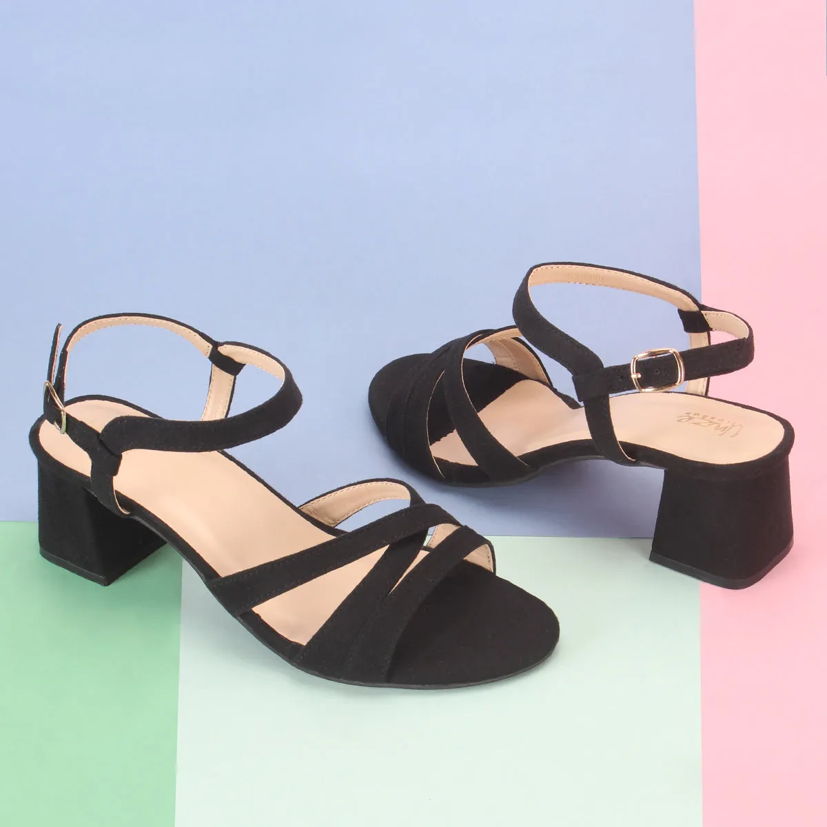 Womens "SAVON" Crossover Strap Block Heeled Sandals