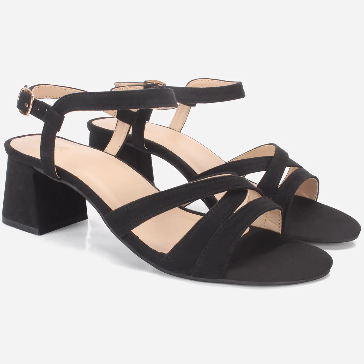 Womens "SAVON" Crossover Strap Block Heeled Sandals